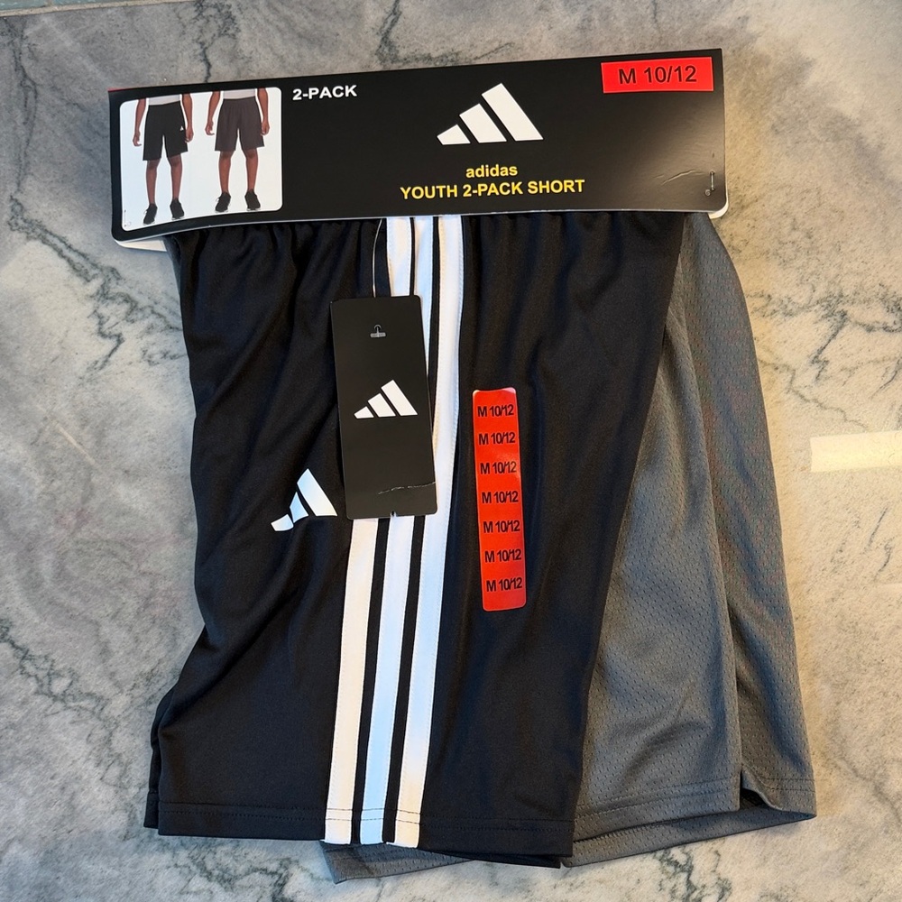 adidas  Boys 2-Pack Athletic Shorts in Black & Gray